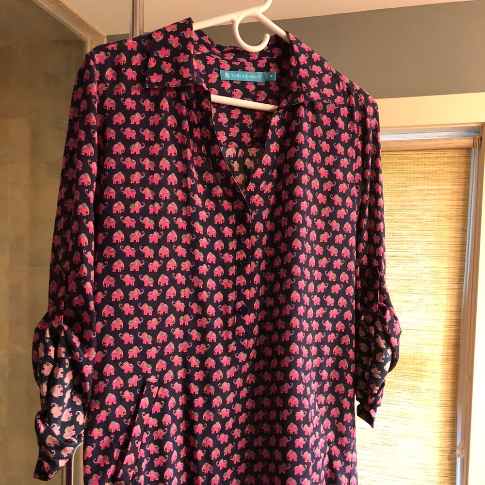 Tori Richard Silk Tunic with Pink Elephant Print